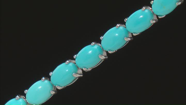 Blue Sleeping Beauty Turquoise Rhodium Over Sterling Silver Tennis Bracelet Video Thumbnail