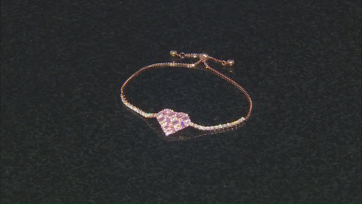 Pink And White Cubic Zirconia 18K Rose Gold Over Sterling Silver Heart Adjustable Bracelet 3.71ctw Video Thumbnail