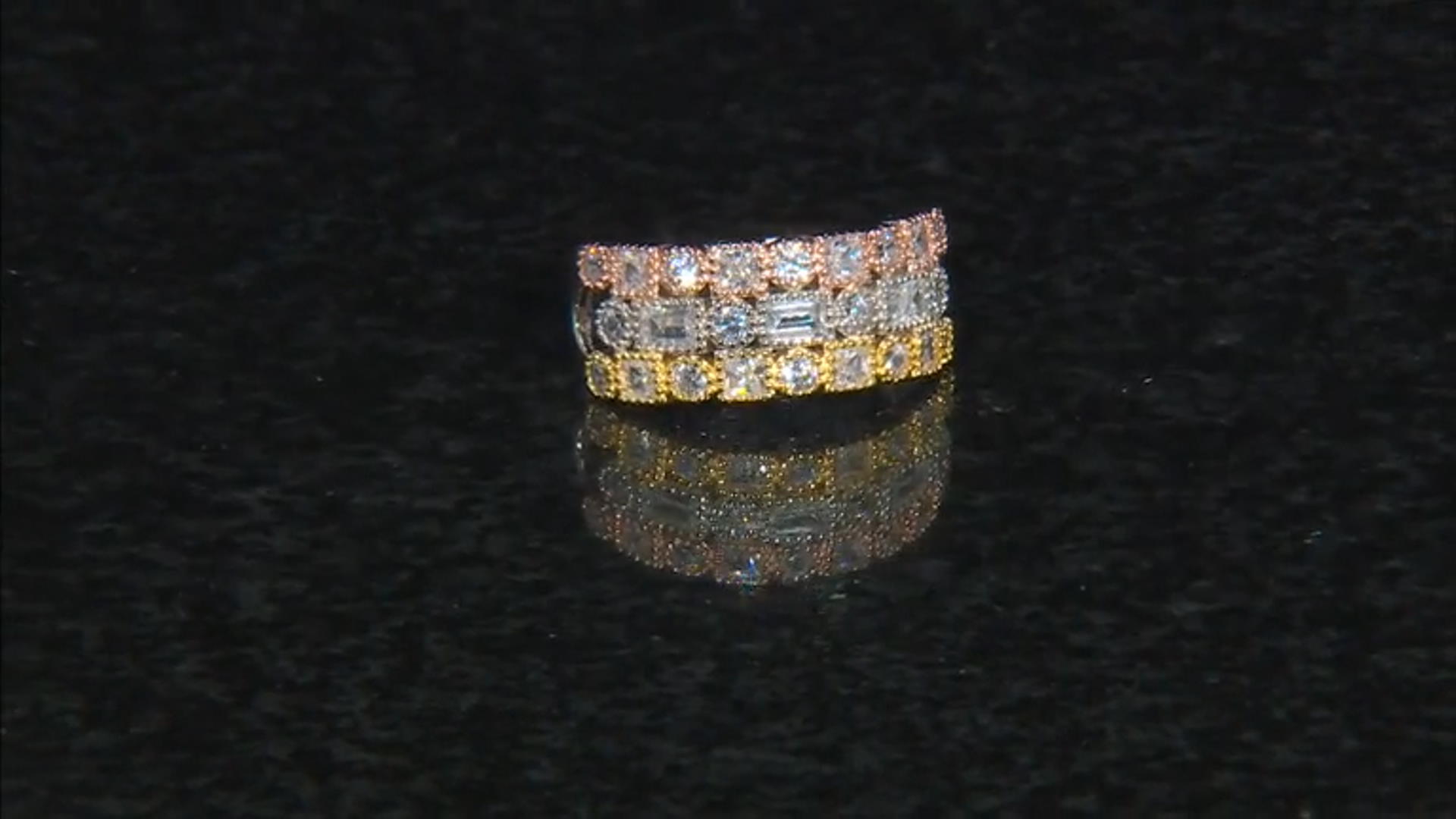 White Cubic Zirconia Rhodium And 14K Yellow And Rose Over Silver Ring 1.41ctw Video Thumbnail