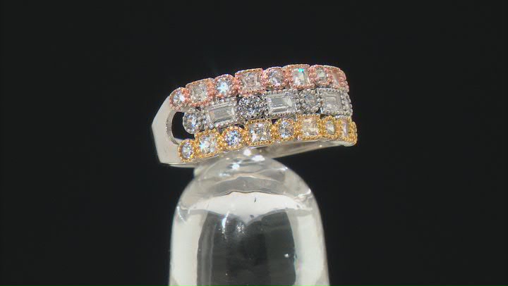 White Cubic Zirconia Rhodium And 14K Yellow And Rose Over Silver Ring 1.41ctw Video Thumbnail