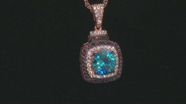 Blue, White, And Mocha Cubic Zirconia 18K Rose Gold Over Sterling Silver Pendant With Chain 3.65ctw Video Thumbnail