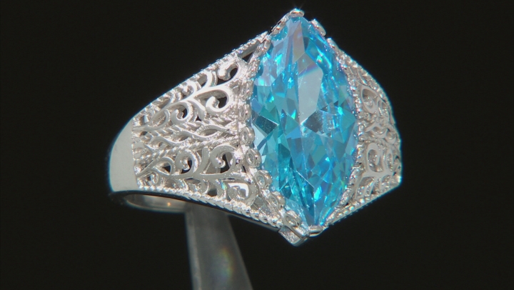Blue Cubic Zirconia Rhodium Over Sterling Silver Ring 5.81ctw Video Thumbnail