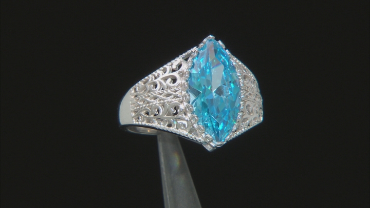 Blue Cubic Zirconia Rhodium Over Sterling Silver Ring 5.81ctw Video Thumbnail