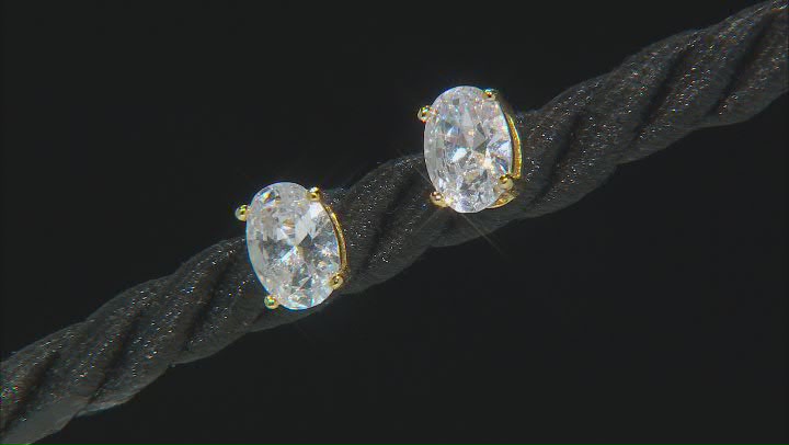 White Cubic Zirconia 18k Yellow Gold Over Sterling Silver Earring Set 4.18ctw Video Thumbnail