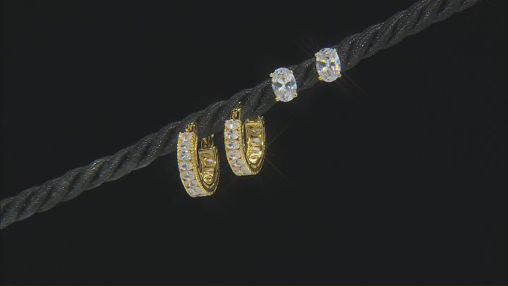 White Cubic Zirconia 18k Yellow Gold Over Sterling Silver Earring Set 4.18ctw Video Thumbnail