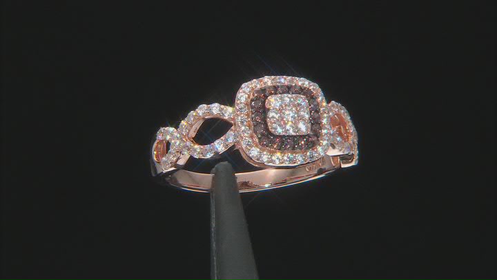 Mocha And White Cubic Zirconia 18K Rose Gold Over Sterling Silver Ring 0.94ctw Video Thumbnail