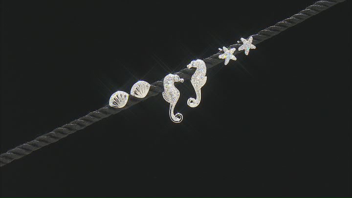 White Cubic Zirconia Rhodium Over Sterling Silver Nautical Earring Set 1.31ctw Video Thumbnail