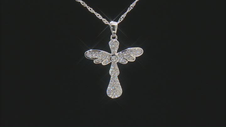 White Cubic Zirconia Rhodium Over Sterling Silver Cross Pendant With Chain 1.08ctw Video Thumbnail