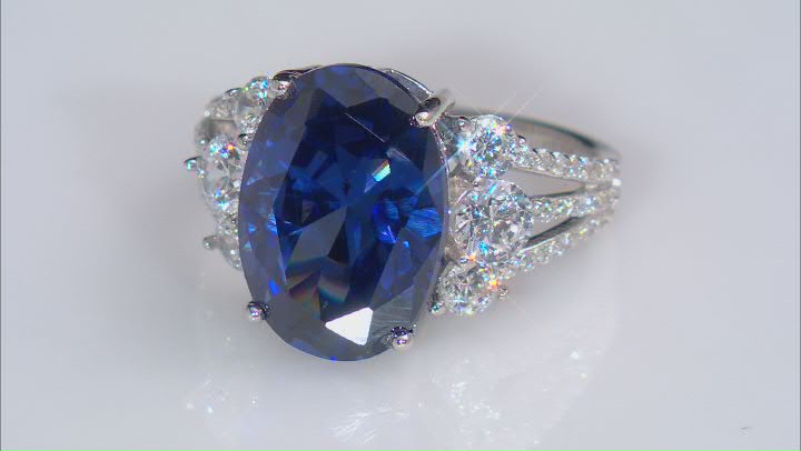 Blue And White Cubic Zirconia Rhodium Over Sterling Silver Ring 10.09ctw Video Thumbnail