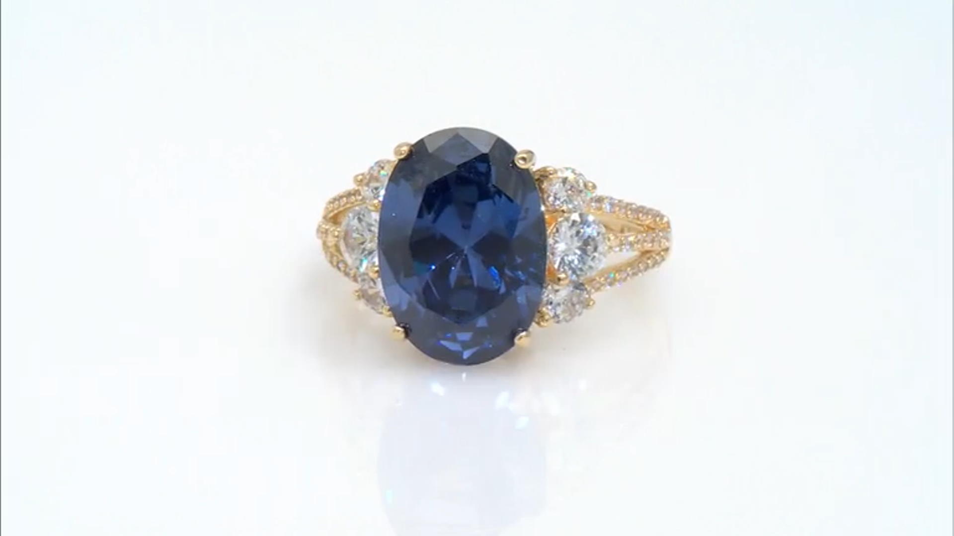Blue And White Cubic Zirconia 18k Yellow Gold Over Sterling Silver Ring 10.09ctw Video Thumbnail