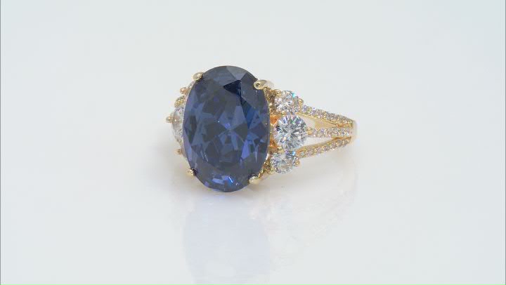 Blue And White Cubic Zirconia 18k Yellow Gold Over Sterling Silver Ring 10.09ctw Video Thumbnail