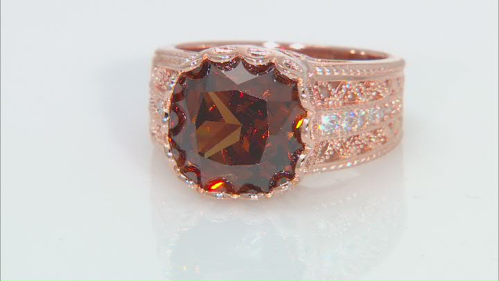 Mocha And White Cubic Zirconia 18K Rose Gold Over Sterling Silver Ring 10.85ctw Video Thumbnail