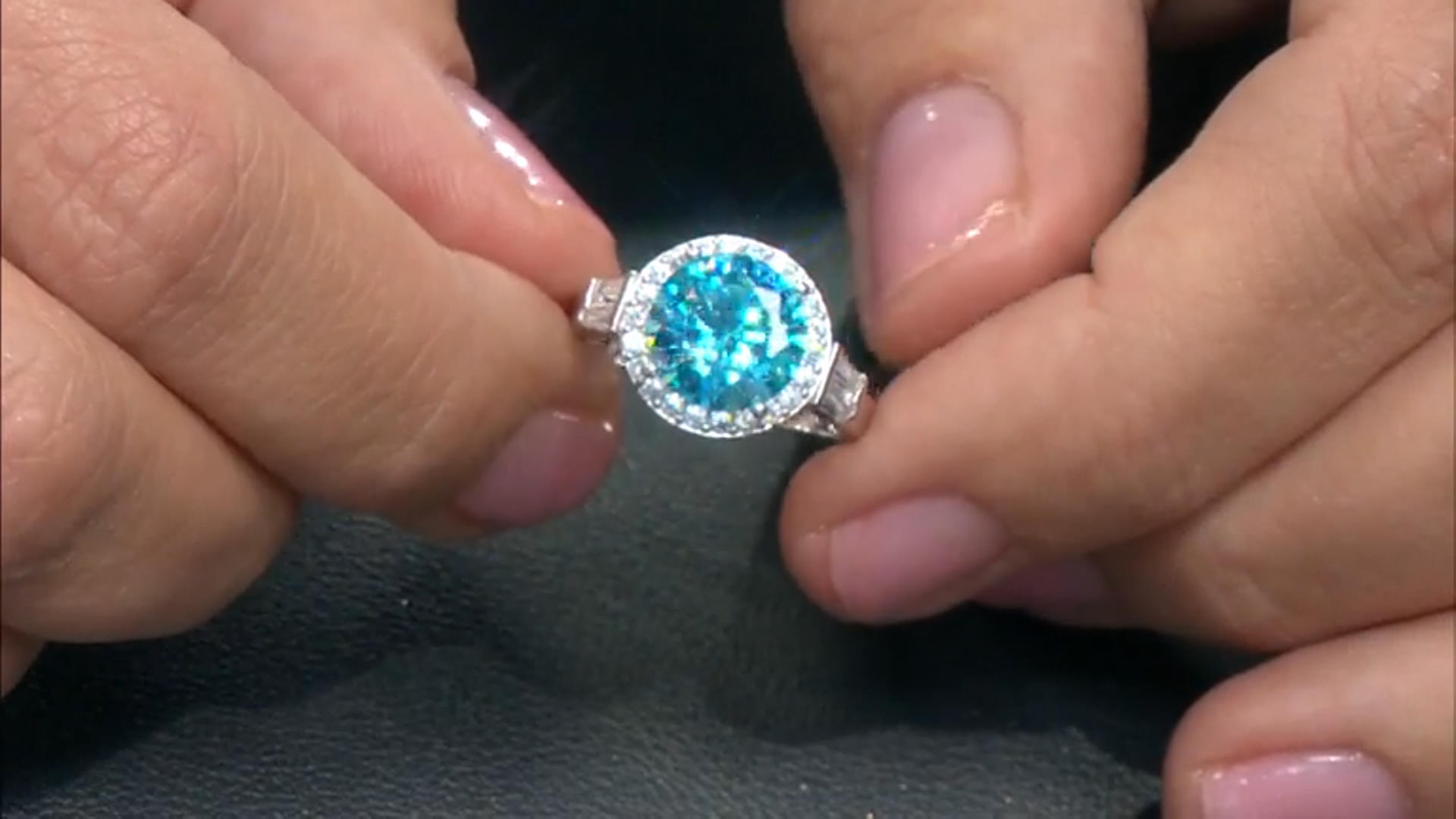 Blue And White Cubic Zirconia Platinum Over Sterling Silver Ring 7.29ctw Video Thumbnail