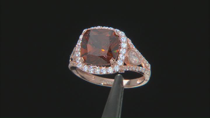Mocha And White Cubic Zirconia 18K Rose Gold Over Sterling Silver Ring 7.82ctw Video Thumbnail
