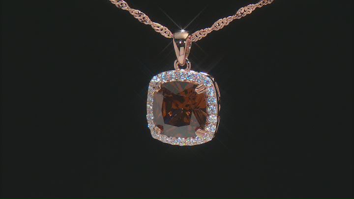 Mocha And White Cubic Zirconia 18K Rose Gold Over Sterling Silver Pendant With Chain 6.66ctw Video Thumbnail