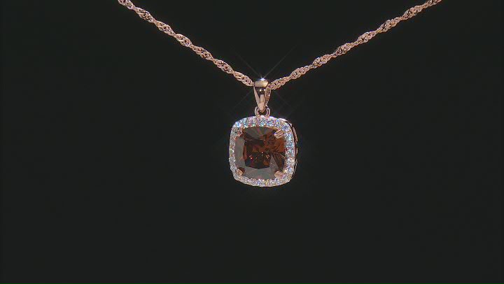 Mocha And White Cubic Zirconia 18K Rose Gold Over Sterling Silver Pendant With Chain 6.66ctw Video Thumbnail