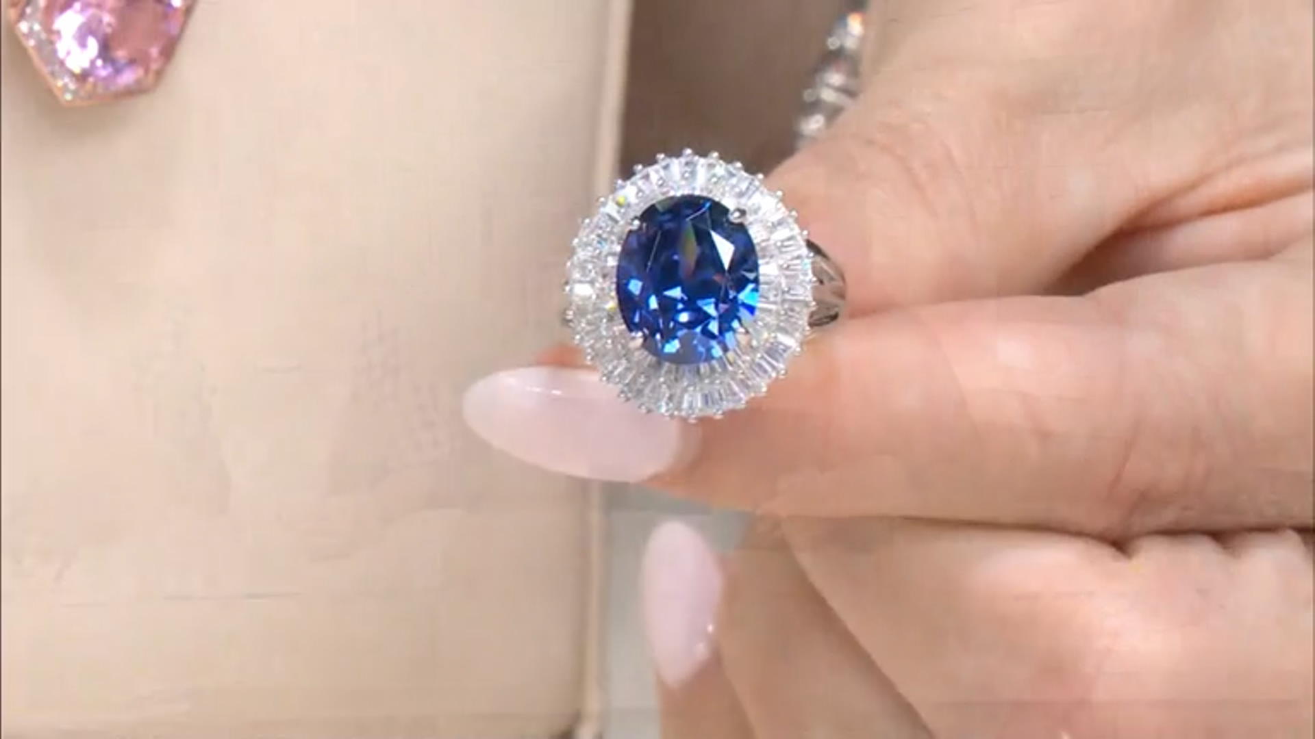 Blue And White Cubic Zirconia Rhodium Over Sterling Silver Ring 7.39ctw Video Thumbnail
