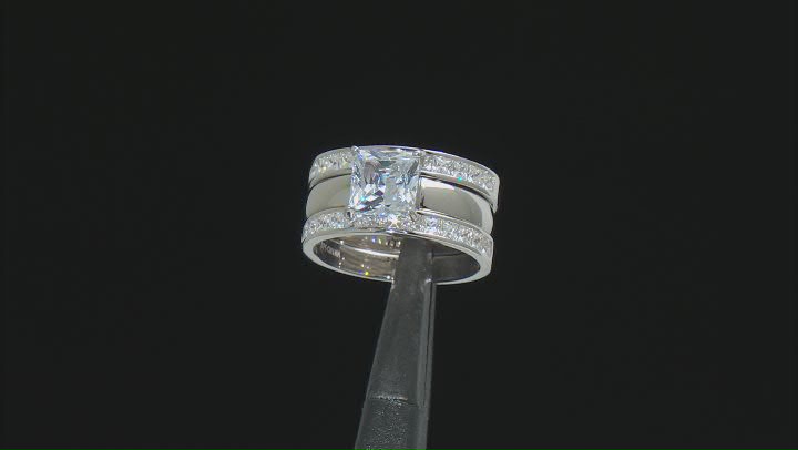 White Cubic Zirconia Rhodium Over Sterling Silver Ring With Bands 4.48ctw Video Thumbnail