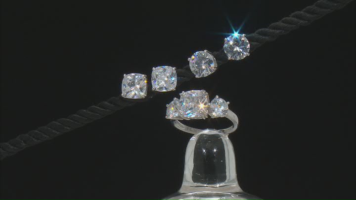 White Cubic Zirconia Rhodium Over Sterling Silver Ring And Earrings Set 19.33ctw Video Thumbnail