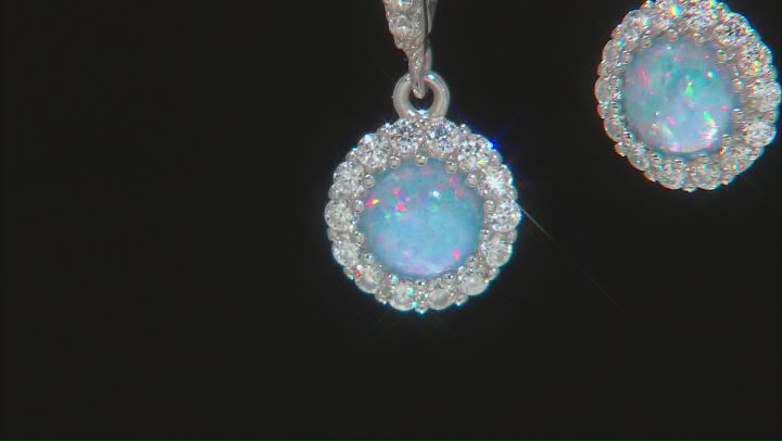 Lab Created Blue Opal And White Cubic Zirconia Rhodium Over Sterling Silver Earrings 2.68ctw Video Thumbnail
