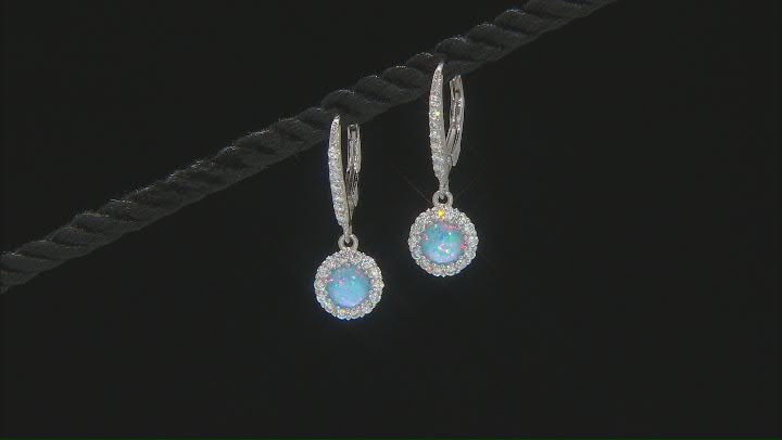 Lab Created Blue Opal And White Cubic Zirconia Rhodium Over Sterling Silver Earrings 2.68ctw Video Thumbnail