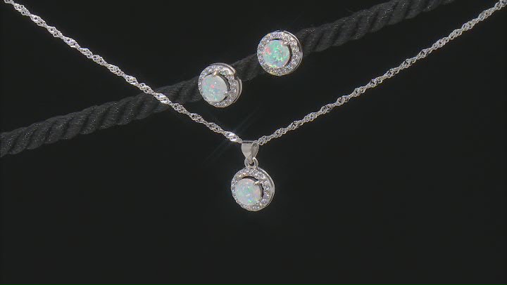 Lab Created Opal And White Cubic Zirconia Rhodium Over Sterling Silver Jewelry Set Video Thumbnail