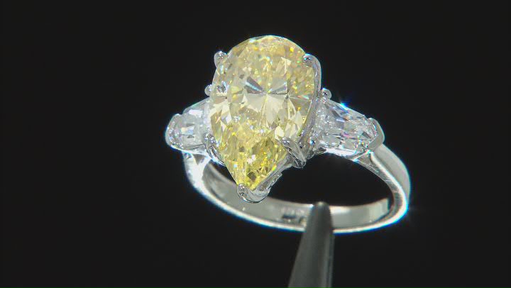 Canary And White Cubic Zirconia Rhodium Over Sterling Silver Ring 10.19ctw Video Thumbnail
