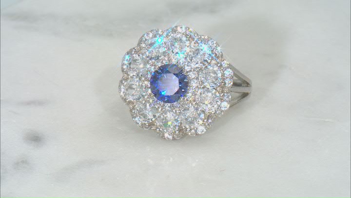 Blue And White Cubic Zirconia Platinum Over Sterling Silver Ring 6.40ctw Video Thumbnail