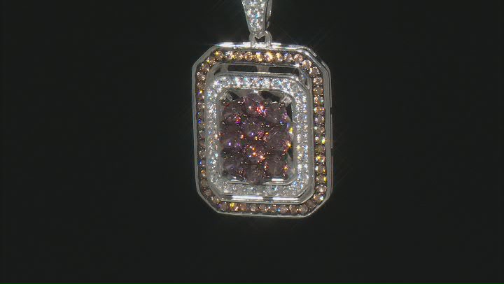 Mocha, Champagne, And White Cubic Zirconia Rhodium Over Sterling Silver Pendant With Chain 2.05ctw Video Thumbnail