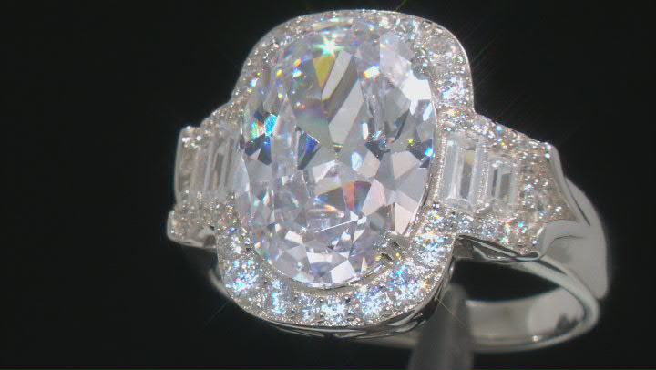 White Cubic Zirconia Platinum Over Sterling Silver Ring 9.65ctw Video Thumbnail