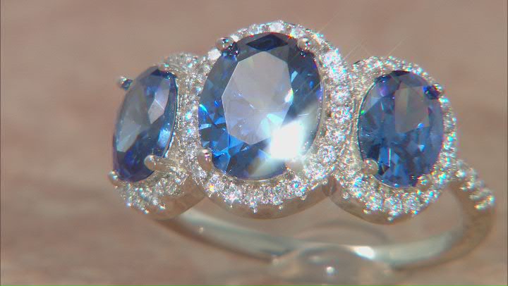 Blue And White Cubic Zirconia Platinum Over Sterling Silver Ring 6.14ctw Video Thumbnail