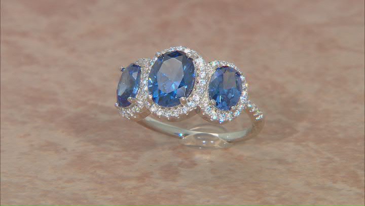 Blue And White Cubic Zirconia Platinum Over Sterling Silver Ring 6.14ctw Video Thumbnail
