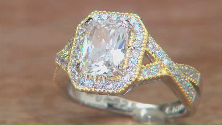 White Cubic Zirconia Rhodium And 14k Yellow Gold Over Sterling Silver Ring 3.03ctw Video Thumbnail