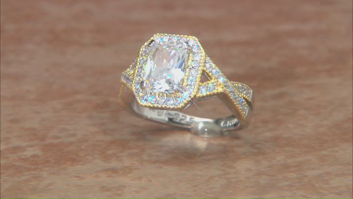 White Cubic Zirconia Rhodium And 14k Yellow Gold Over Sterling Silver Ring 3.03ctw Video Thumbnail