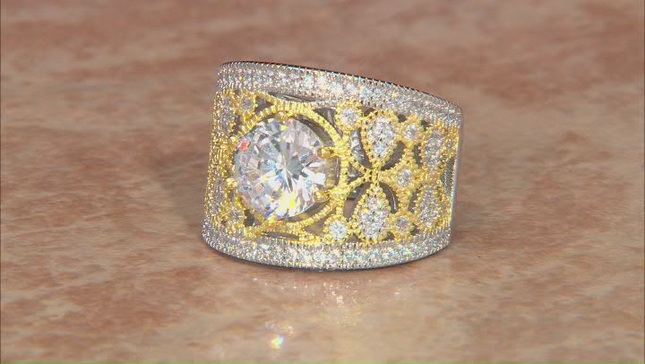 White Cubic Zirconia Rhodium and 14K Yellow Gold Over Sterling Silver Ring 3.94ctw Video Thumbnail