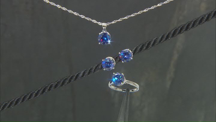 Blue And White Cubic Zirconia Platinum Over Sterling Silver Jewelry Set 12.19ctw Video Thumbnail