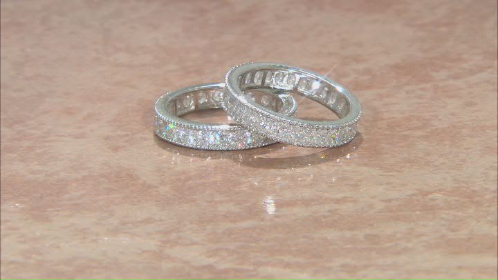 White Cubic Zirconia Platinum Over Sterling Silver Band Rings Set Of 2 5.15ctw Video Thumbnail
