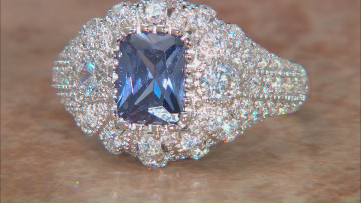 Blue And White Cubic Zirconia Rhodium Over Sterling Silver Ring 4.64ctw Video Thumbnail