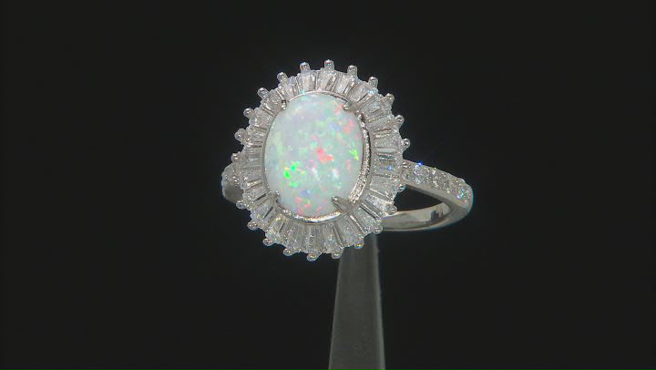 Lab Created Opal And White Cubic Zirconia Rhodium Over Sterling Silver Ring 2.68ctw Video Thumbnail