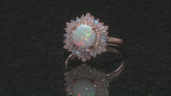 White Lab Created Opal And White Cubic Zirconia 18k Rose Gold Over Sterling Silver Ring Video Thumbnail