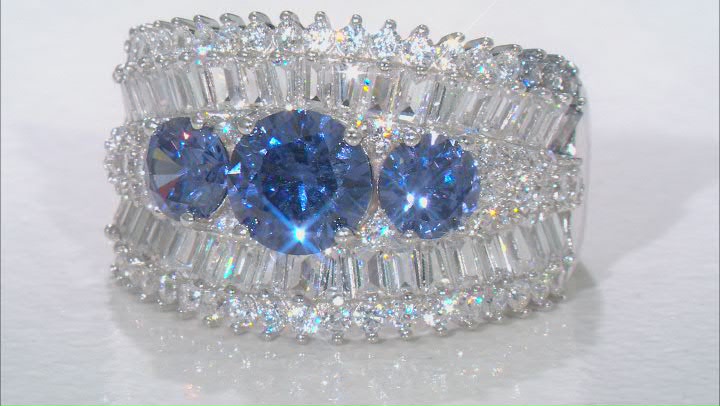 Blue And White Cubic Zirconia Rhodium Over Sterling Silver Ring 6.93ctw Video Thumbnail