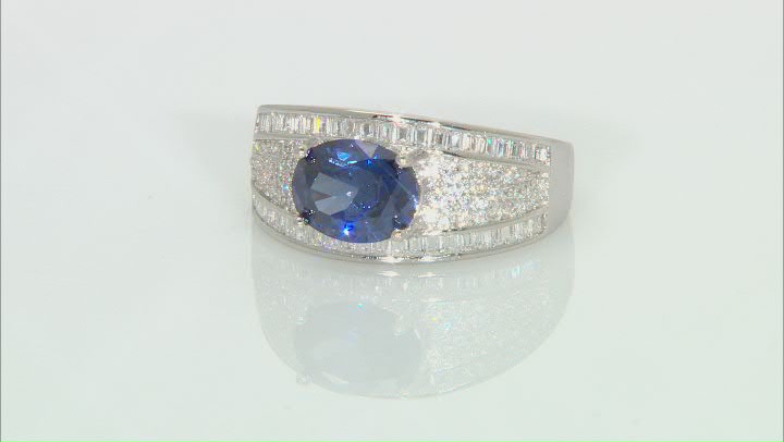 Blue And White Cubic Zirconia Rhodium Over Sterling Silver Ring 3.78ctw Video Thumbnail