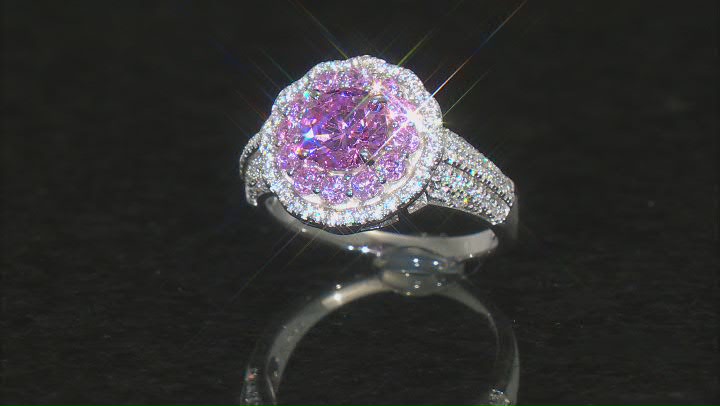 Pink And White Cubic Zirconia Rhodium Over Sterling Silver Ring 3.57ctw Video Thumbnail