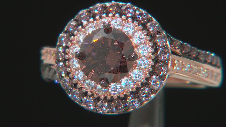 Mocha And White Cubic Zirconia Black Rhodium Over Silver and 18k Rose Gold Over Silver Ring 2.84ctw Video Thumbnail