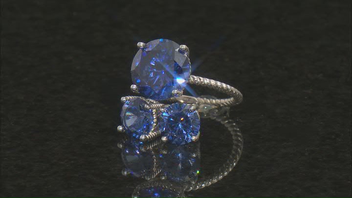 Blue Cubic Zirconia Rhodium Over Sterling Silver Jewelry Set 16.27ctw Video Thumbnail