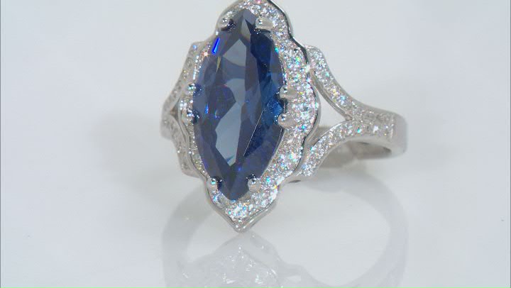 Blue And White Cubic Zirconia Rhodium Over Sterling Silver Ring 6.60ctw Video Thumbnail