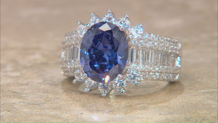 Blue And White Cubic Zirconia Platinum Over Sterling Silver Ring Video Thumbnail