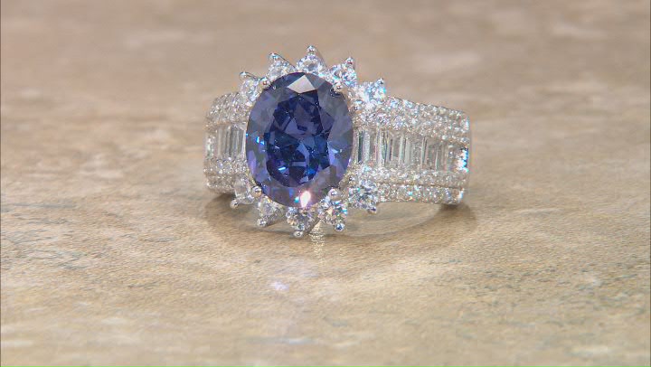 Blue And White Cubic Zirconia Platinum Over Sterling Silver Ring Video Thumbnail
