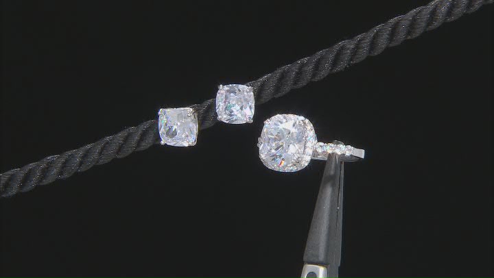 White Cubic Zirconia Rhodium Over Sterling Silver Ring And Earrings Set 13.14ctw Video Thumbnail