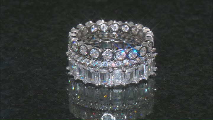 White Cubic Zirconia Rhodium Over Sterling Silver Ring Set 9.32ctw Video Thumbnail